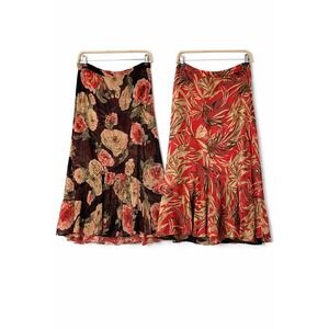 Sarah Arizona Reversible Floral Midi Skirt Size LP Boho Roses Tropical Red Black